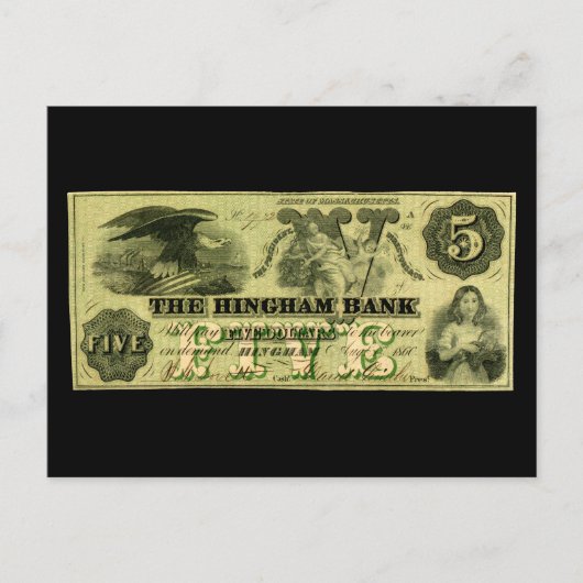 1860 Hingham Massachusetts 5 Dollar Note Postkarte (Vorderseite)