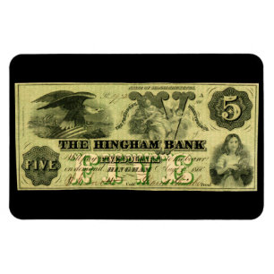 1860 Hingham Massachusetts Fünf-Dollar-Note Magnet