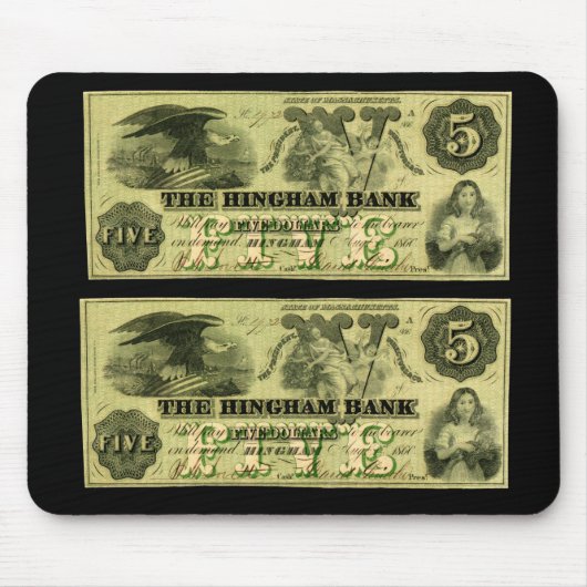 1860 Hingham Massachusetts Fünf-Dollar-Note Mousepad (Vorne)