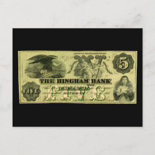 1860 Hingham Massachusetts Fünf-Dollar-Note Postkarte