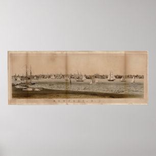 1860 Newport, RI Vogel-Augen-Ansicht-panoramische Poster