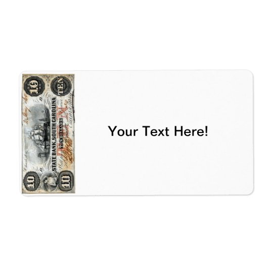 1860 South Carolina Zehn Dollar Note (Vorne)