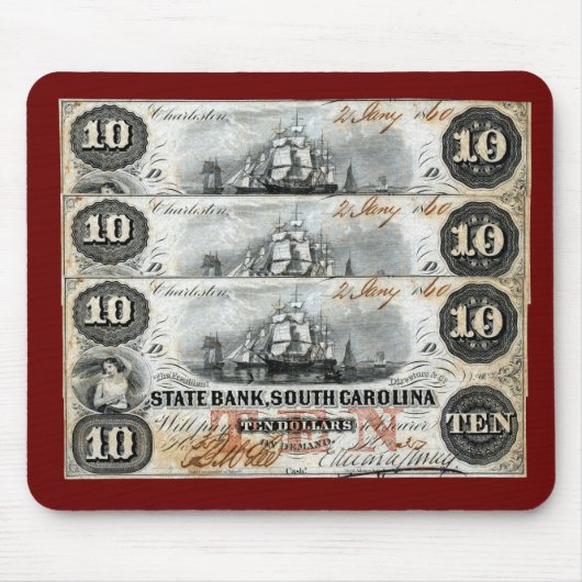 1860 South Carolina Zehn Dollar Note Mousepad (Vorne)