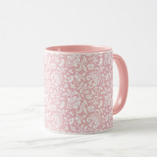 1860er Jahre Tasse mit Blumenmotiven, rosa Kaffee
