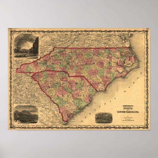 1861 North Carolina und South Carolina Karte Poster (Vorne)