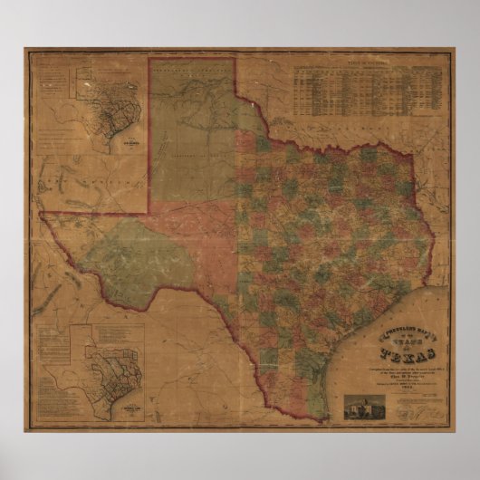 1862 Karte von Texas Poster (Vorne)