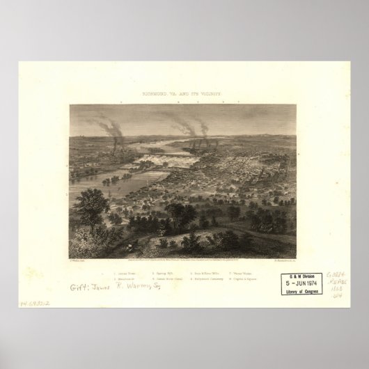 1863 Richmond, VA Bird's Eye View Panorama Karte Poster (Vorne)