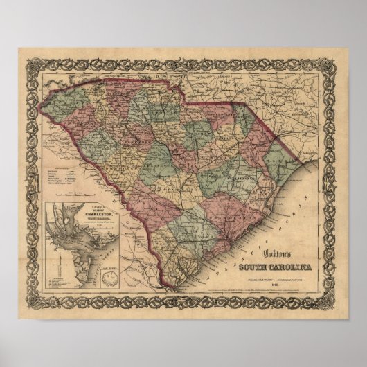 1865 South Carolina Karte Poster (Vorne)