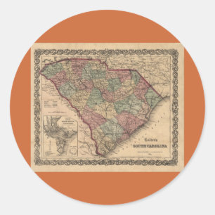 1865 South Carolina Karte Runder Aufkleber