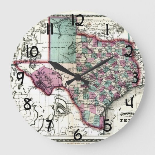 1866 Antiquarian Map of Texas by Schönberg & Co. Große Wanduhr (Vorderseite)