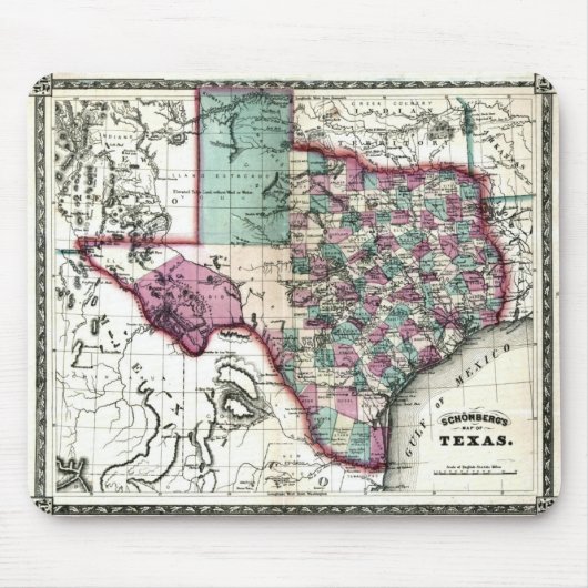 1866 Antiquarian Map of Texas by Schönberg & Co. Mousepad (Vorne)