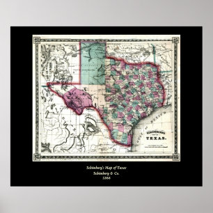 1866 Antiquarian Map of Texas by Schönberg & Co. Poster