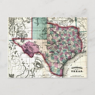 1866 Antiquarian Map of Texas by Schönberg & Co. Postkarte