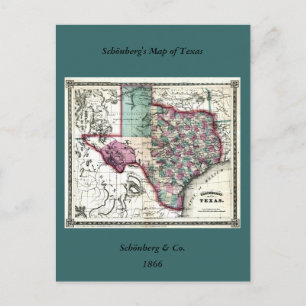 1866 Antiquarian Map of Texas by Schönberg & Co. Postkarte