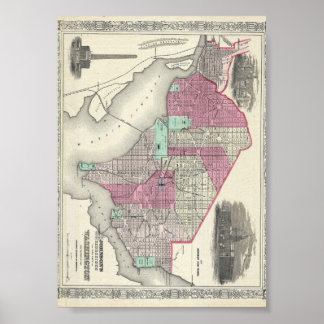 1866 Johnson-Karte von Washington D.C. Poster