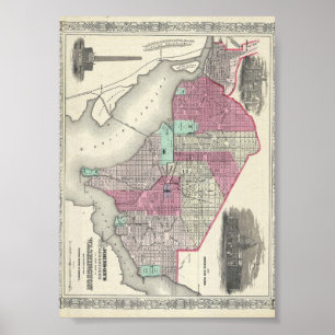 1866 Johnson Map of Washington D.C. Poster