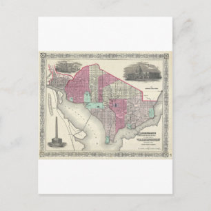 1866 Johnson Map of Washington D.C. Postkarte