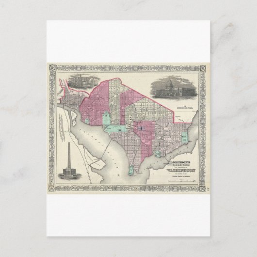 1866 Johnson Map of Washington D.C. Postkarte (Vorderseite)
