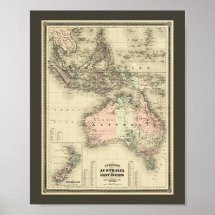 1867 Australien- und Ostindien-Alte Karte Poster