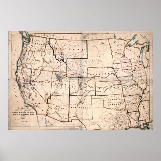 1867 Karte von STAGECOACH und MAIL ROUTES Poster (Vorne)