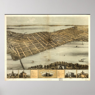 1867 Madison, WI Birds Eye Panoramablick Karte Poster