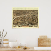 1868 Des Moines, IA Birds Eye Panoramablick Karte Poster (Küche)