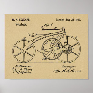 1869 Kettenloses Fahrrad-Patentkunstzeichnungsdruc Poster