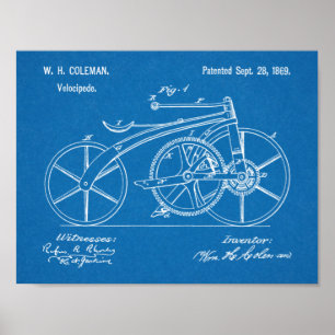 1869 Kettenloses Fahrrad-Patentkunstzeichnungsdruc Poster