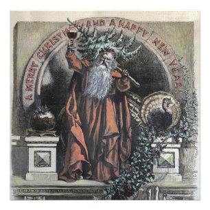 1870 Ein frohe Weihnachtshandkalt gefärbter Weihn Fotodruck