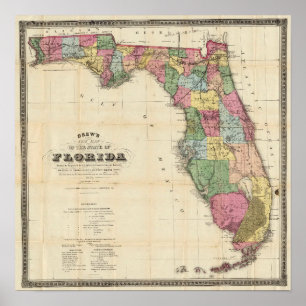 1870 Historische Karte von Florida Poster