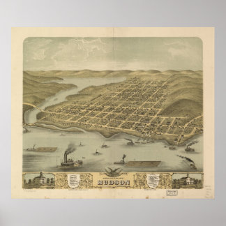 1870 Hudson, WI Birds Eye Panoramablick Karte Poster