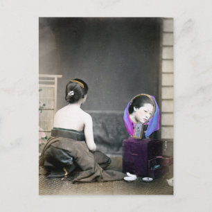 1870 Japanische Frau im Ankleidezimmer Postkarte
