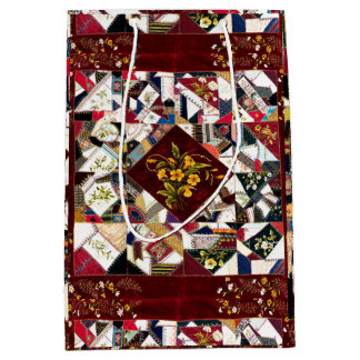 1870 Patchwork Quilt Floral Stickerei Geschenkbeut Mittlere Geschenktüte