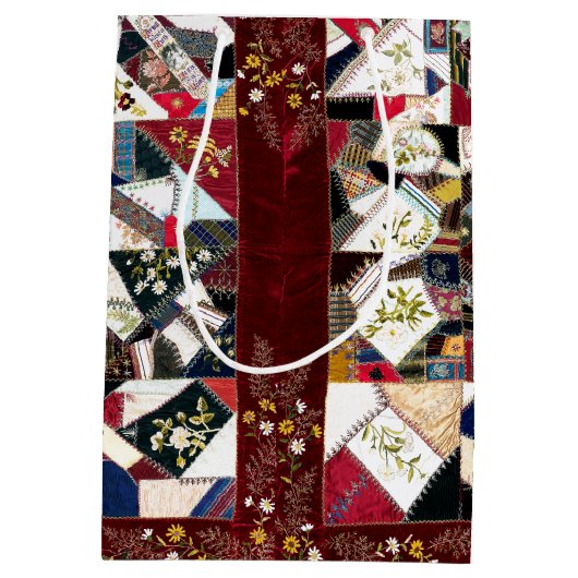 1870 Patchwork Quilt Floral Stickerei Geschenkbeut Mittlere Geschenktüte (Rückseite)