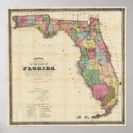 1870 Vintage Karte Floridas Poster (Vorne)