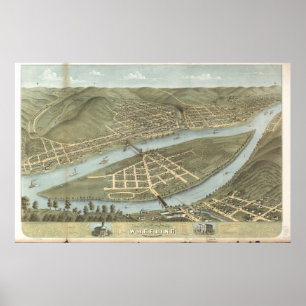 1870 Wheeling, WV Bird's Eye View Panoramablick Ka Poster