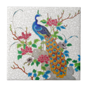 1870er Jahre Ästhetik Französisch Longwy Peacock Fliese