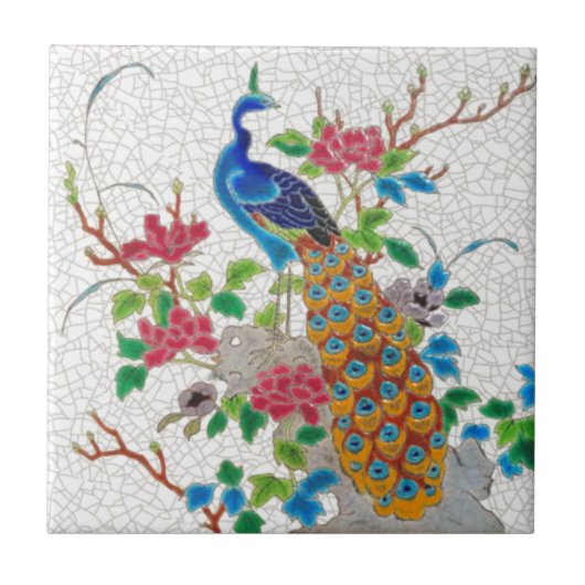 1870er Jahre Ästhetik Französisch Longwy Peacock R Fliese (Vorderseite)