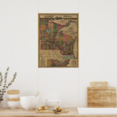 1871 Eisenbahn-/Postleitzahlkarte von MN und WI Poster (Küche)