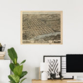 1871 Knoxville, TN Birds Augen Panoramablick Karte Poster (Heimbüro)