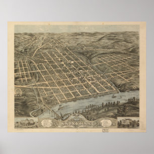 1871 Knoxville, TN Birds Augen Panoramablick Karte Poster