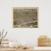 1871 Knoxville, TN Birds Augen Panoramablick Karte Poster (Küche)