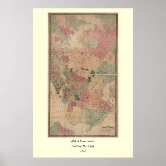 1872 Brooklyn Map - New York City, Queens Poster (Vorne)