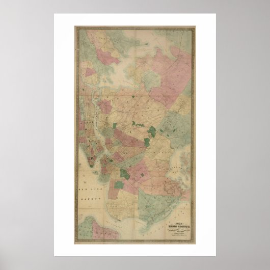 1872 Brooklyn Map - New York City, Queens Poster (Vorne)