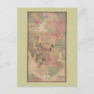 1872 Brooklyn Map - New York City, Queens Postkarte