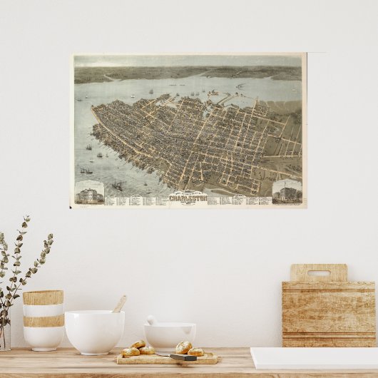 1872 Charleston, SC Birds Eye Panoramablick Karte Poster (Küche)