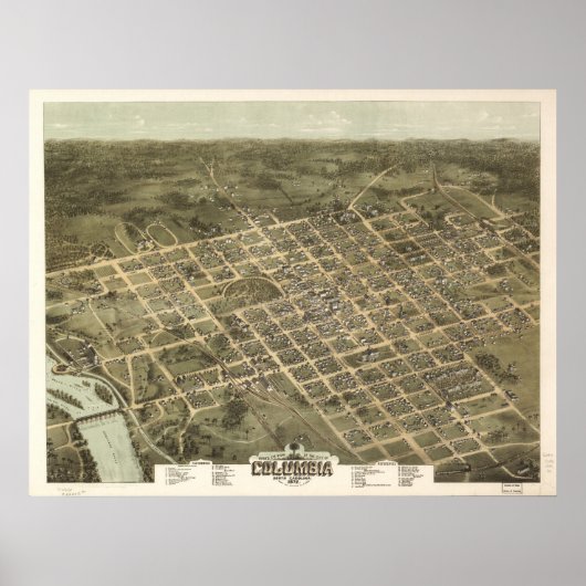 1872 Columbia, SC Birds Eye Panoramablick Karte Poster (Vorne)