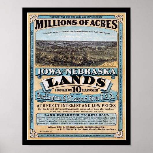 1872 Iowa Nebraska Land Sale Poster (Vorne)