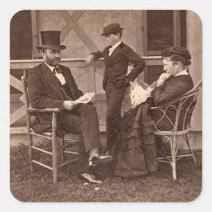 1872 Präsident Grant mit Familie im Cottage Quadratischer Aufkleber