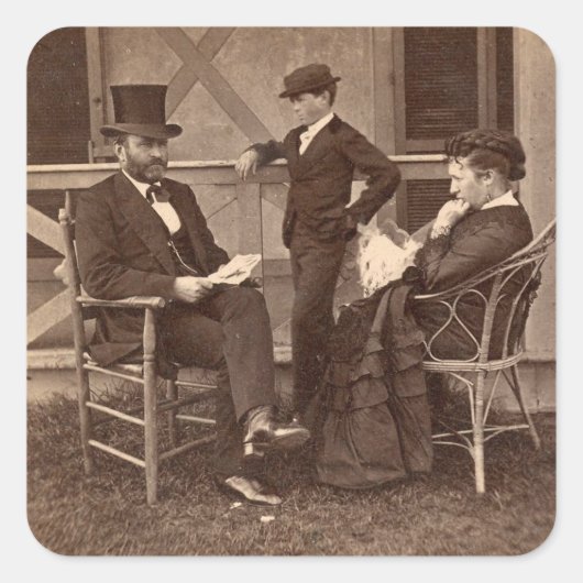 1872 Präsident Grant mit Familie in Hütte Quadratischer Aufkleber (Vorderseite)